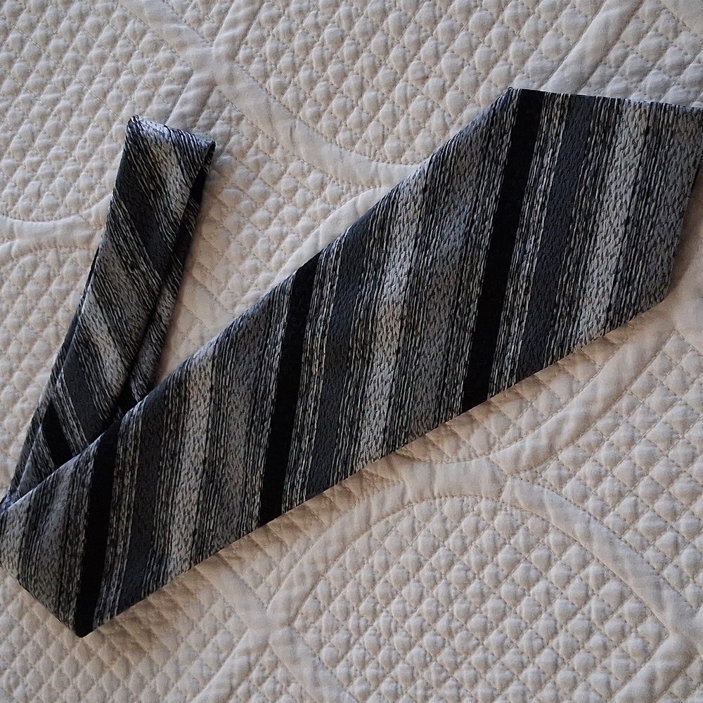 Vintage Yves Francois Black & Gray Striped Tie